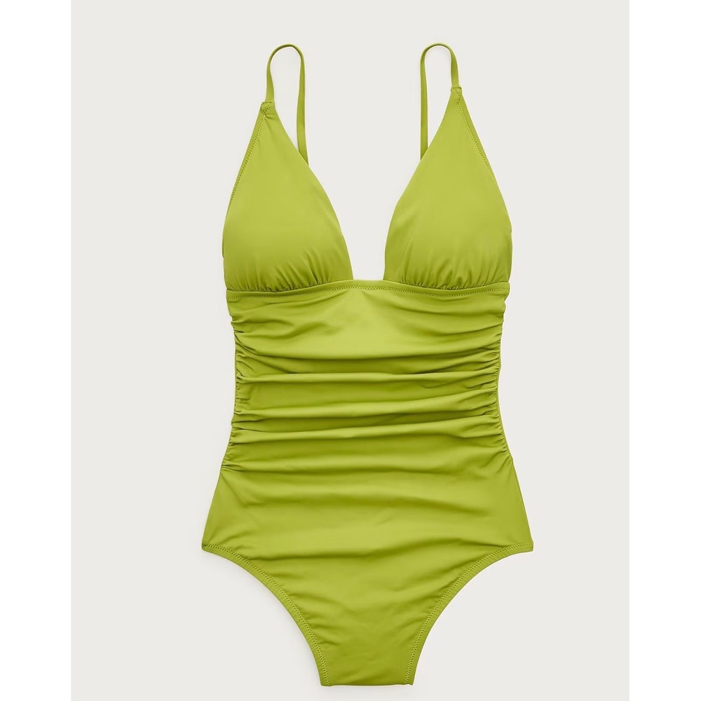 J.Crew Women Green Ruched V-Neck One-Piece Swimsuit CS327 Size 4 NEW